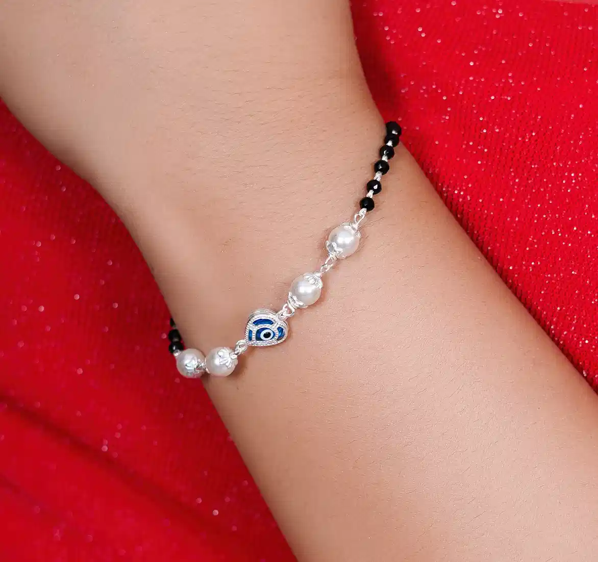 Pearl & Evil Eye Protection Bracelet